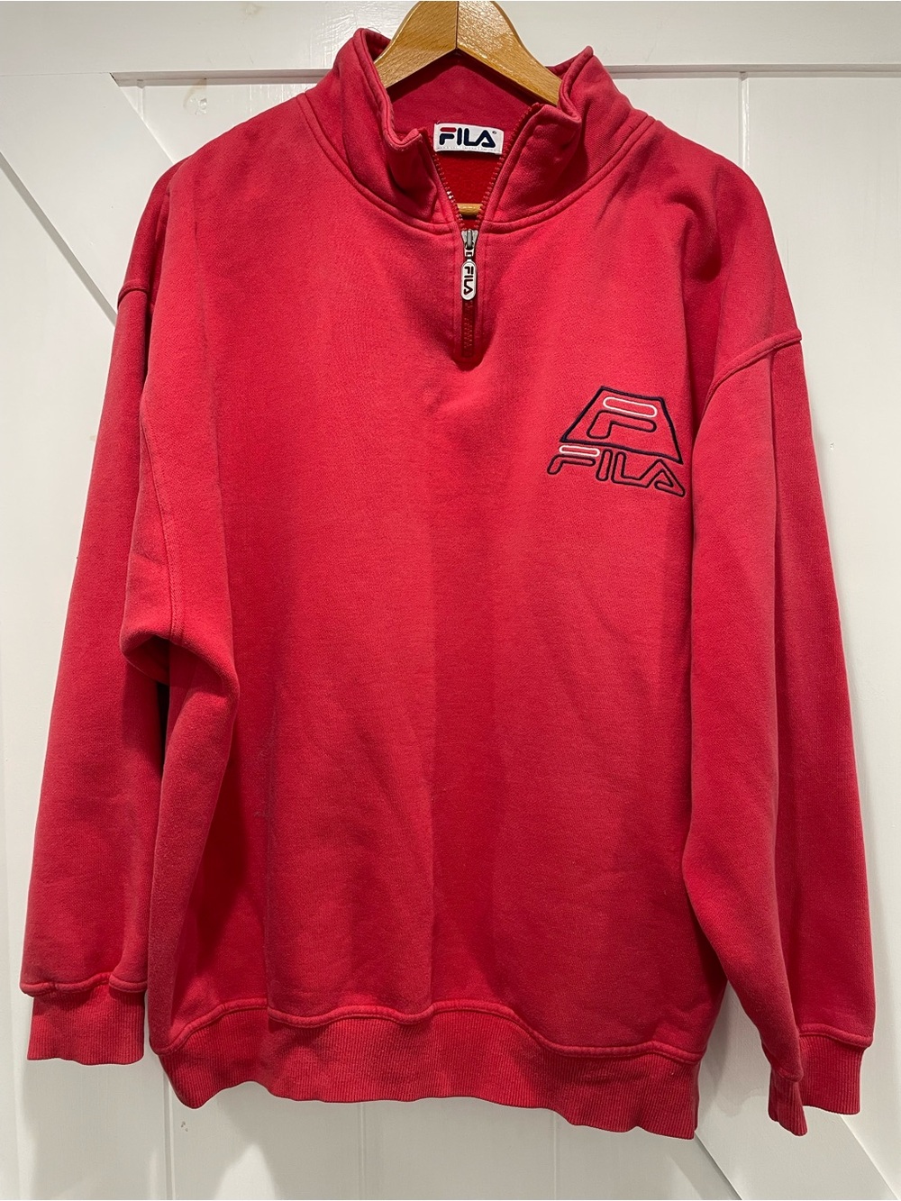 Vintage 90s Fila Quarter Zip Pullover XL Red Long Sleeve Sweatshirt Oversized